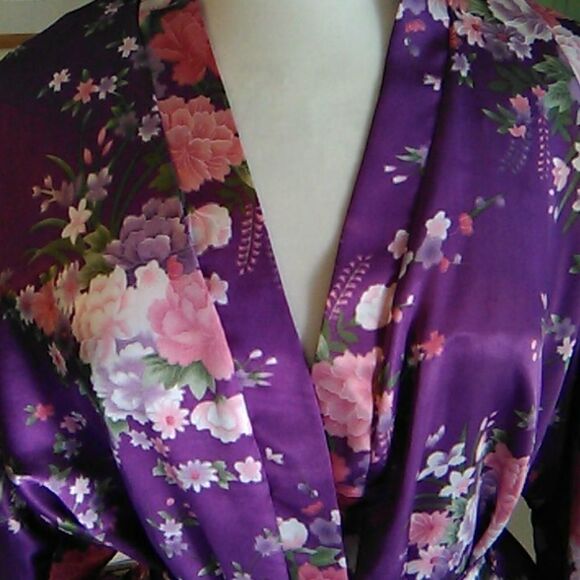 EPLAZA Purple Satin Floral Robe - Picture 5 of 8